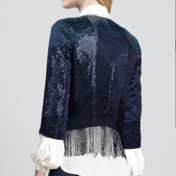 Haute Hippie Beaded Fringe Navy Blue Jacket - Picture 3 of 12
